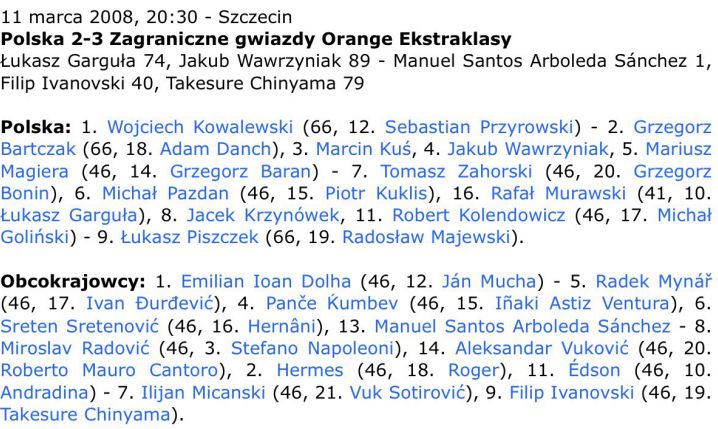 SKŁADY z meczu Polska vs zagraniczne gwiazdy Ekstraklasy [2008 rok] :D
